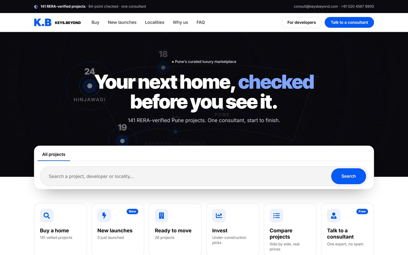 KEYS.BEYOND home page with project search