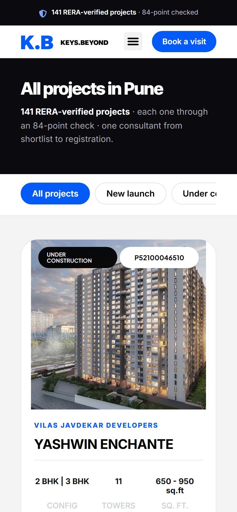 KEYS.BEYOND projects list on a phone